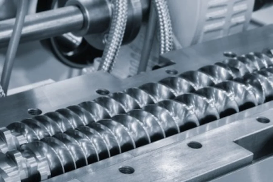 A spiral screw in an extrusion molding