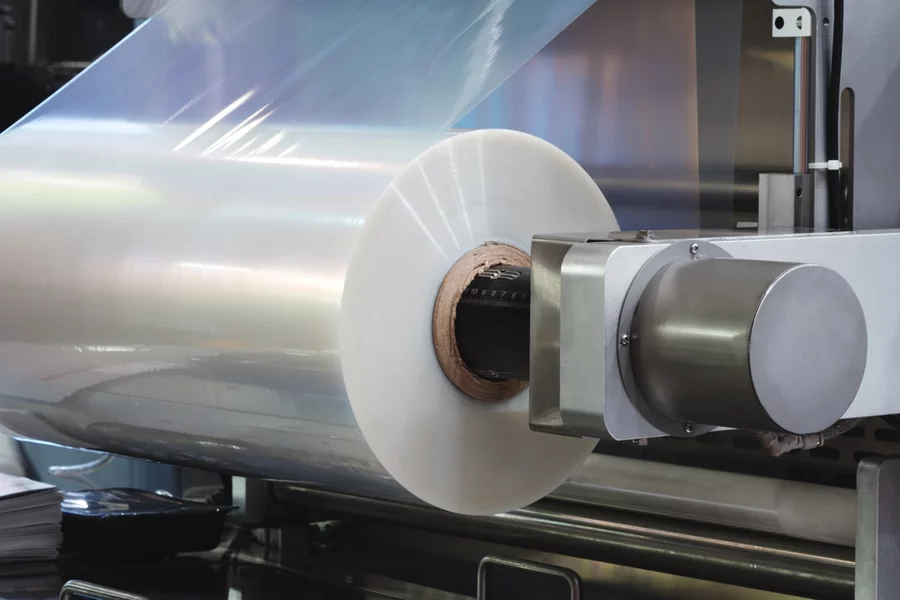 A large roll of plastic film.